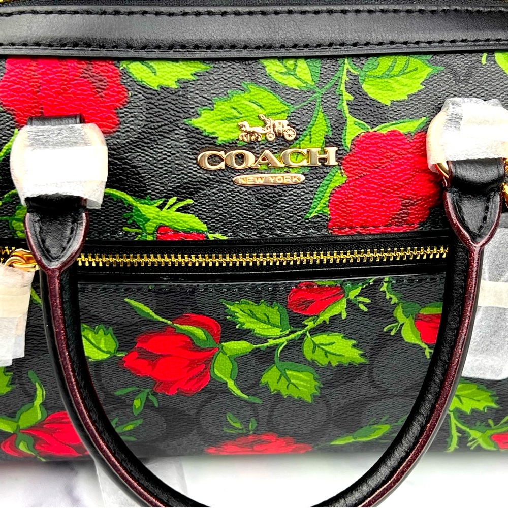 NWT Coach Rowan Satchel In Signature Canvas With Fairytale Rose Print - Picture 13 of 13